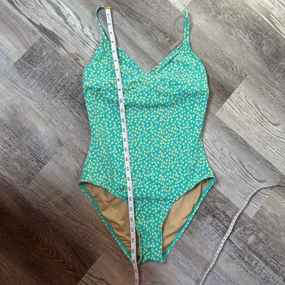 J.Crew One Piece Swimsuit Turquoise Yellow Lemon Print Retro Size 4 - Picture 8 of 8